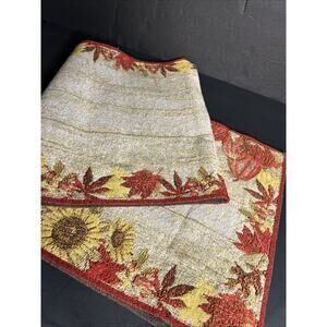 Fall Sunflower Pumpkin Table Runner Autumn Leaves Tapestry 52" x 12" Harvest